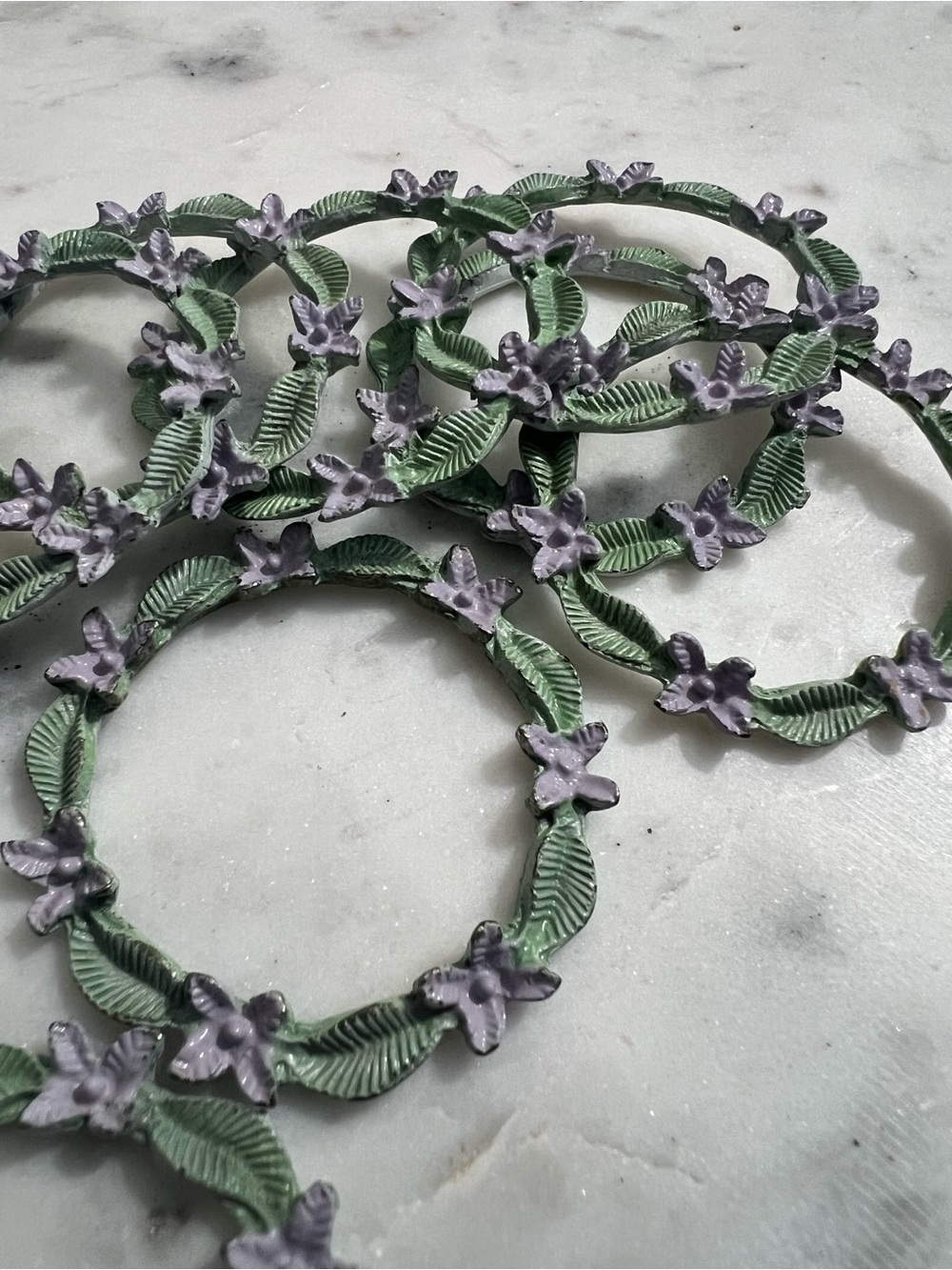 Lavender Floral Leaf Napkin Rings - Green and Lavender Table Accents